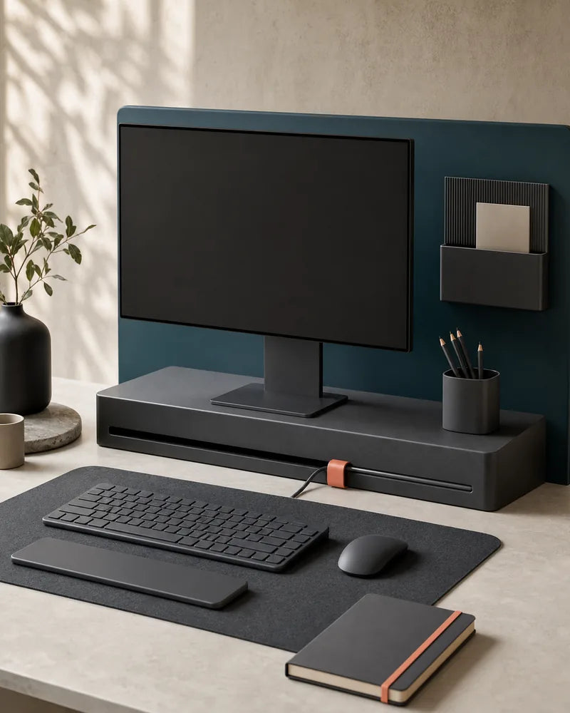 AI concept desk with coordinated setup accessories