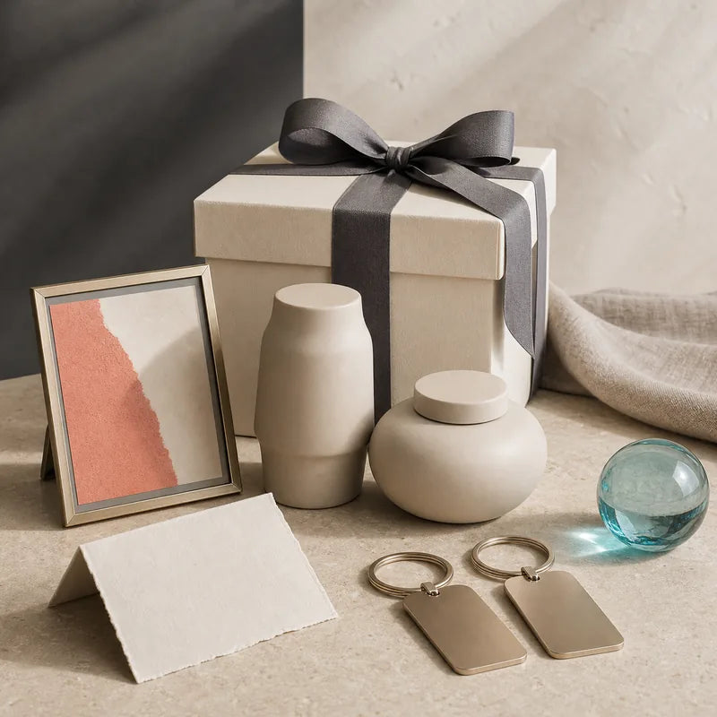 AI concept scene of thoughtfully arranged couple and personalized gifts
